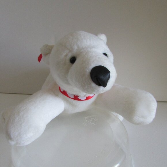 WHITE 6" long POLAR BEAR w Red Heart Satin Ribbon FIESTA beans Stuffed Animals - Picture 1 of 13